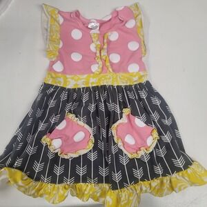 Girls Polka Dot Arrow Print Dress Size M Pink Yellow Gray‎